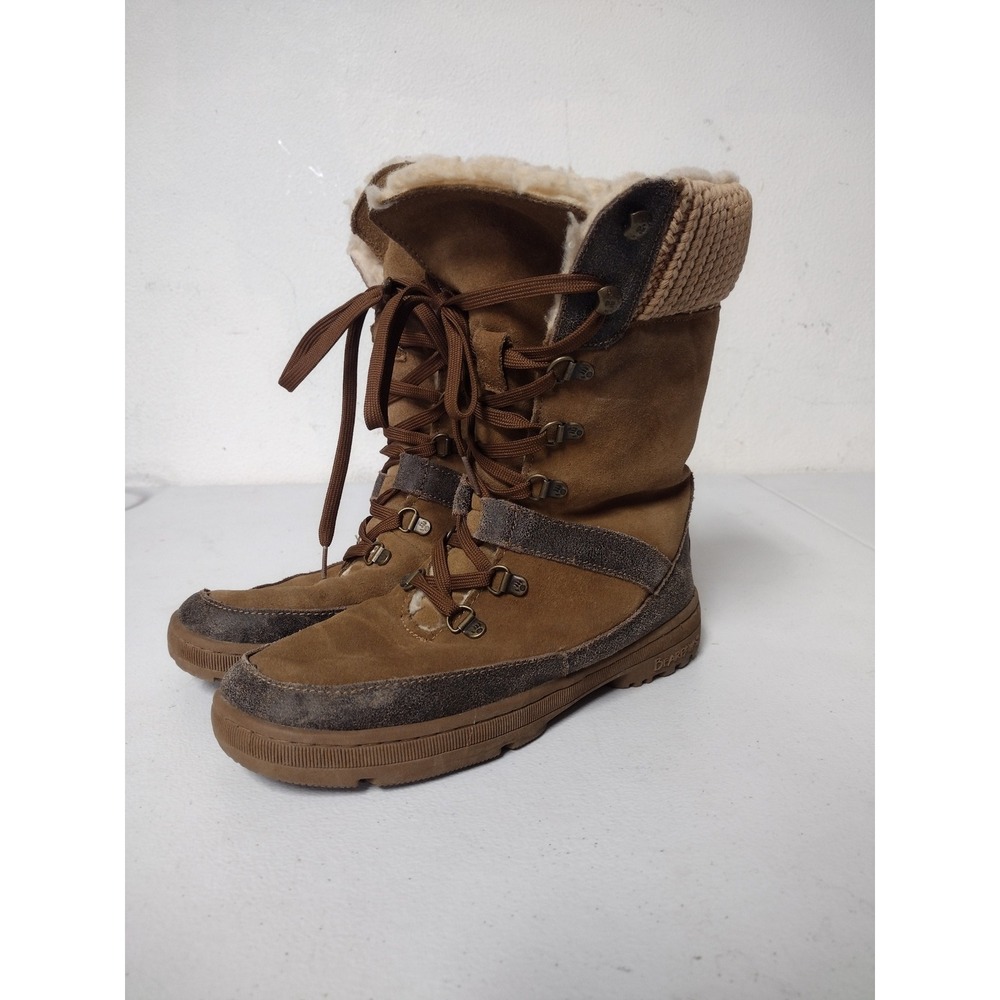 Bearpaw Serena Hickory Brown Suede‎ Knit Winter Boots Womens 8 Lace Up